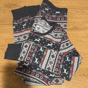 Fair Isle Reindeer Knit Cardigan with Mint and Red Accents